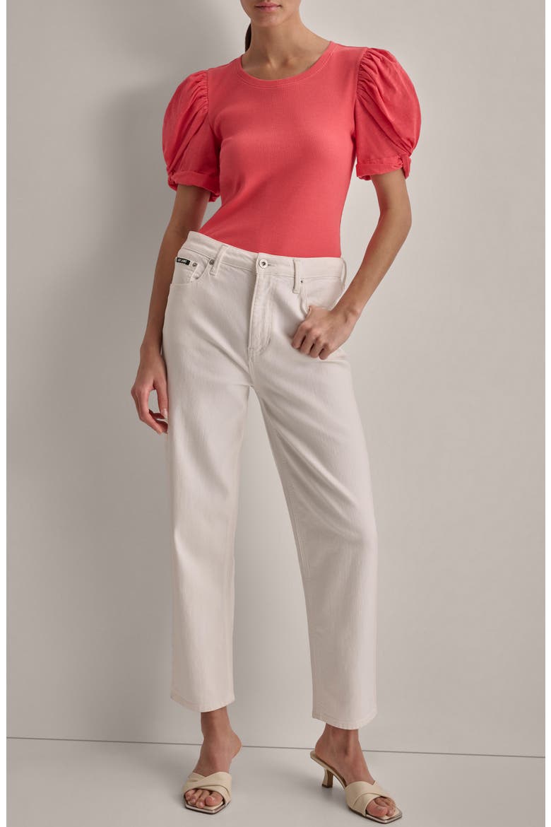 Twist Sleeve Rib Top, Alternate, color, BEACH CORAL