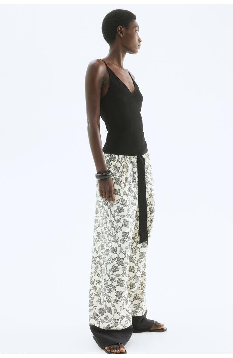 H&M Wide Tie-belt Trousers, Alternate, color, Cream/Floral