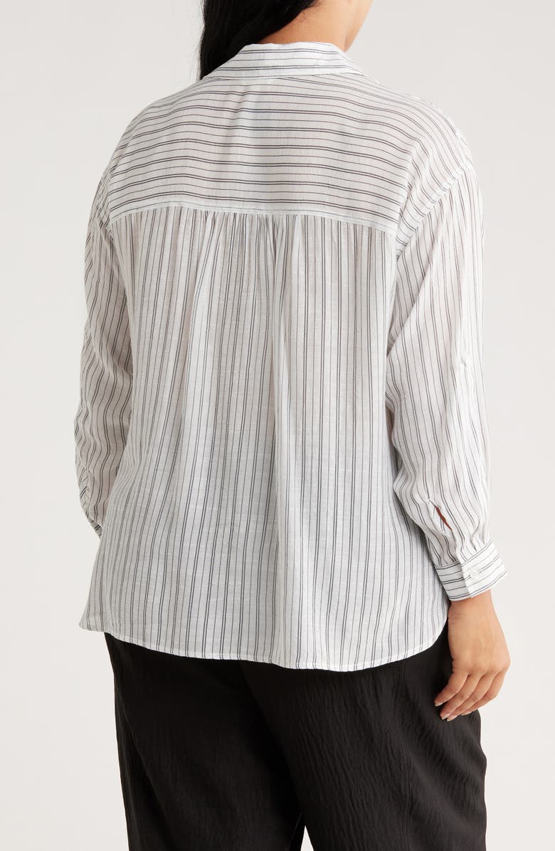 MAX STUDIO Stripe Roll Sleeve Button-Up Shirt, Alternate, color, White/ Black/ Stripe