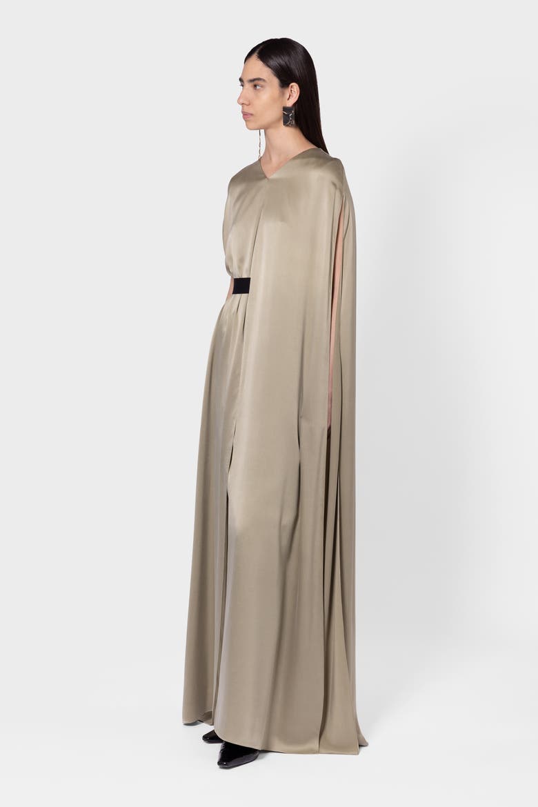 Fyeris Brushed Silk Caped Maxi Dress, Alternate, color, Poire