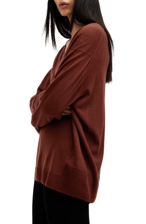 Allsaints Bern Merino Wool V-neck Jumper In Sugar Brown
