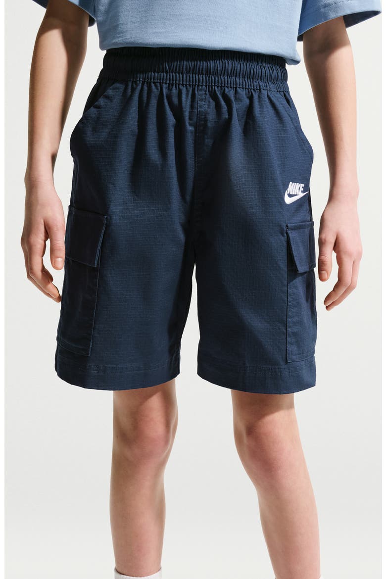 Kids' Sportswear Club Woven Cargo Shorts, Main, color, MIDNIGHT NAVY/ WHITE