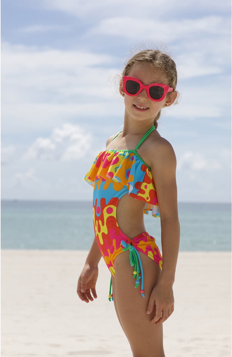 NESSI BYRD Abstract Lava Flow with Beaded Side Ties One-Piece Swimsuit, Alternate, color, Multicolor