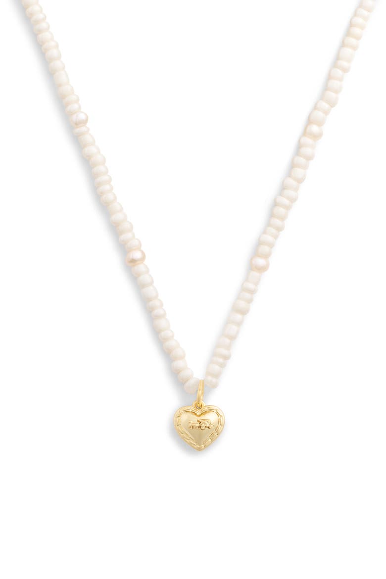 Heart Pendant Imitation Pearl Necklace, Alternate, color, PEARL/ GOLD