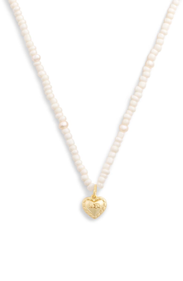 COACH Heart Pendant Imitation Pearl Necklace, Alternate, color, Pearl/ Gold