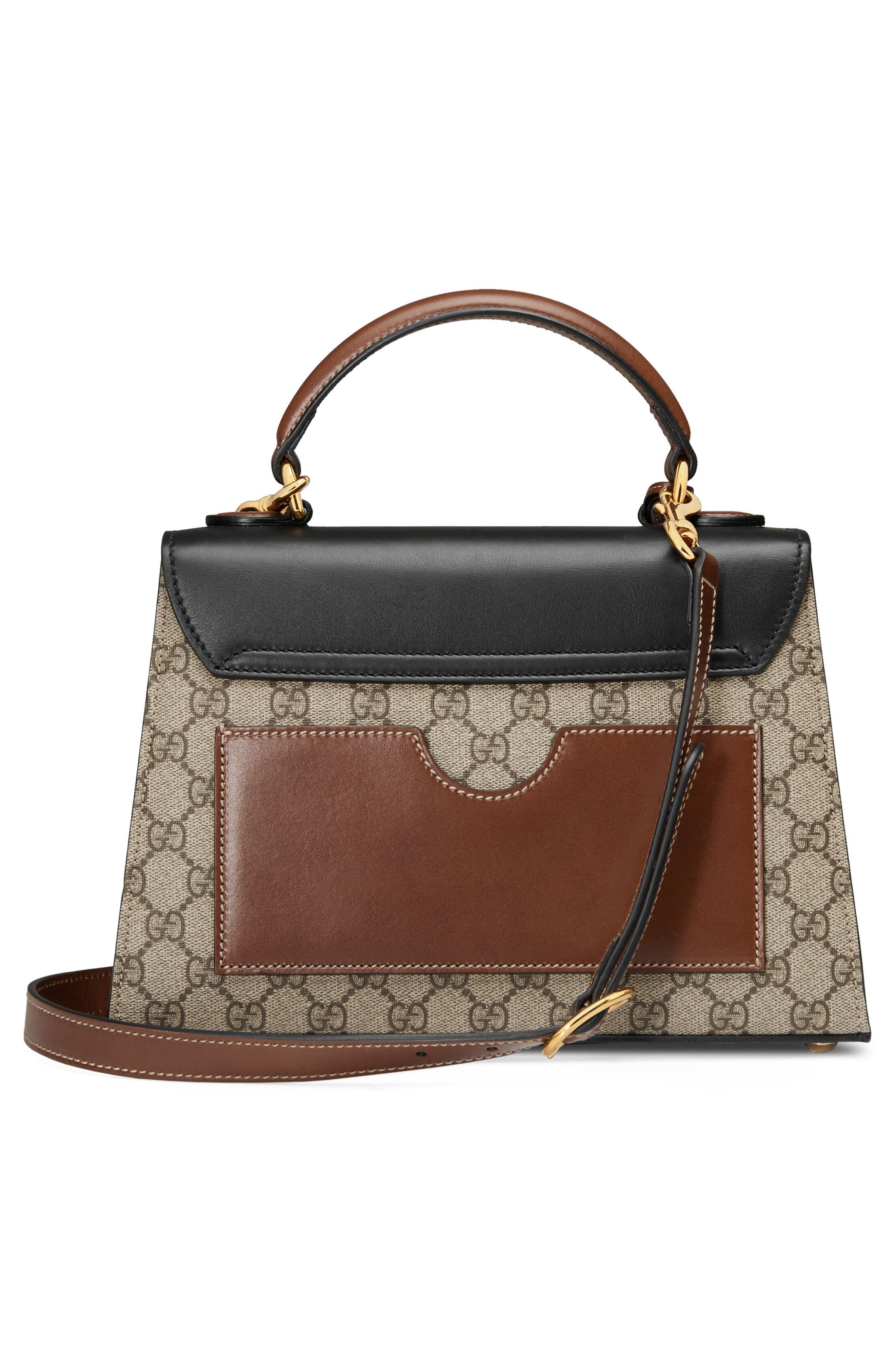 Small Padlock GG Supreme Canvas & Leather Top Handle Satchel, Alternate, color, BEIGE EBONY/ NERO/ TOSCANO