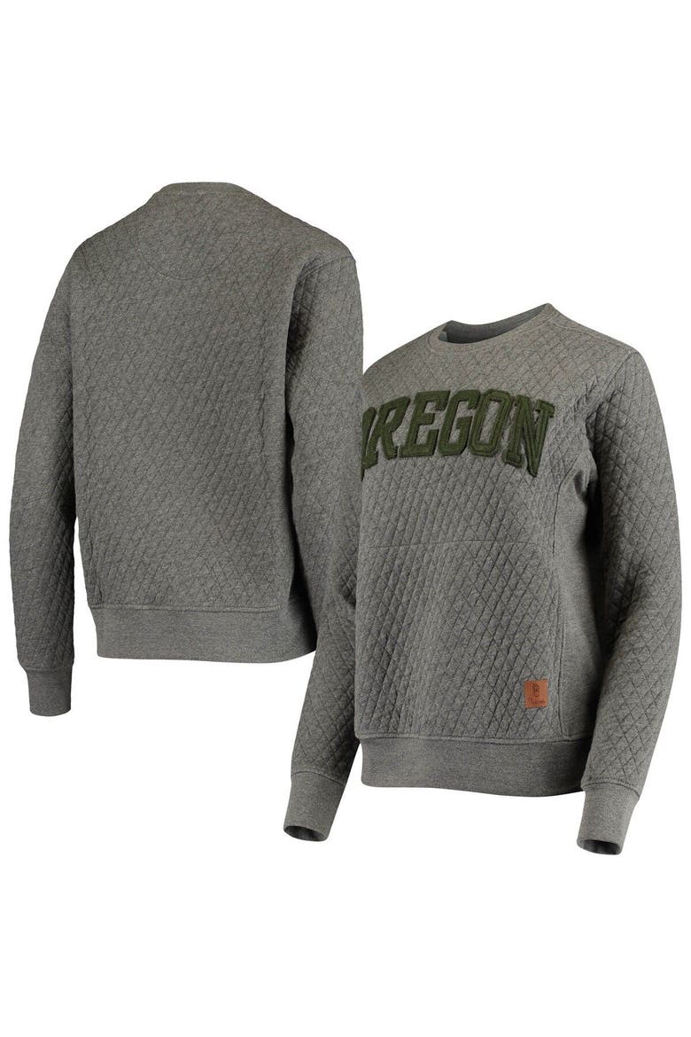 Women's Pressbox Heather Charcoal Oregon Ducks Moose Quilted Pullover Sweatshirt, Main, color, Heather Gray