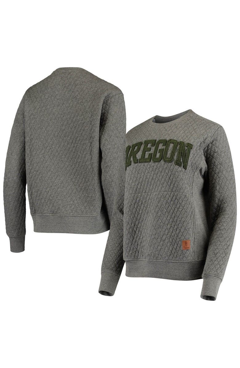 PRESSBOX Women's Pressbox Heather Charcoal Oregon Ducks Moose Quilted Pullover Sweatshirt, Main, color, Heather Gray