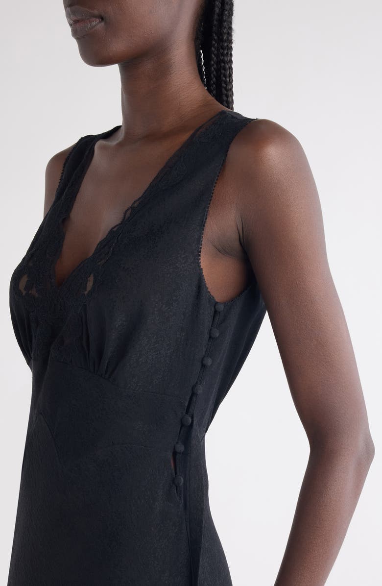 Chloé Lace Trim Floral Jacquard Silk Column Dress, Alternate, color, Black