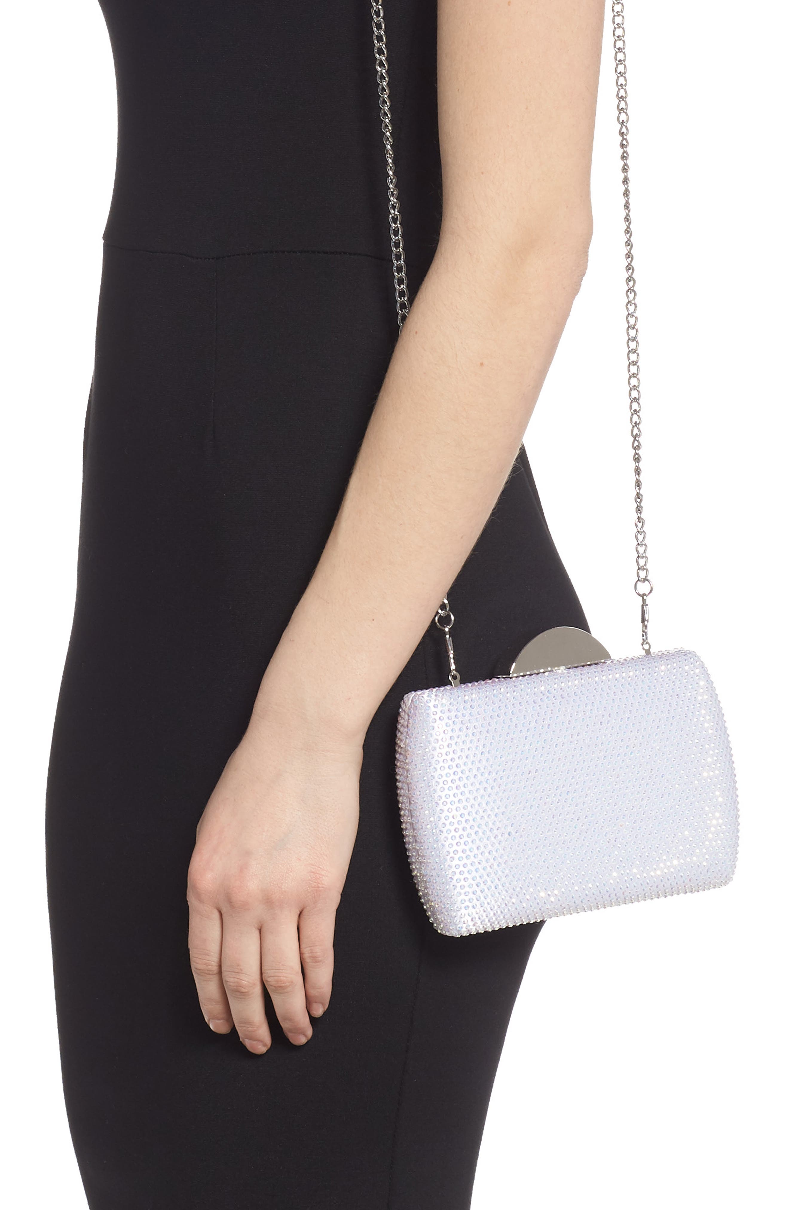 Nina Pacey Crystal Minaudière, Alternate, color, White Ab