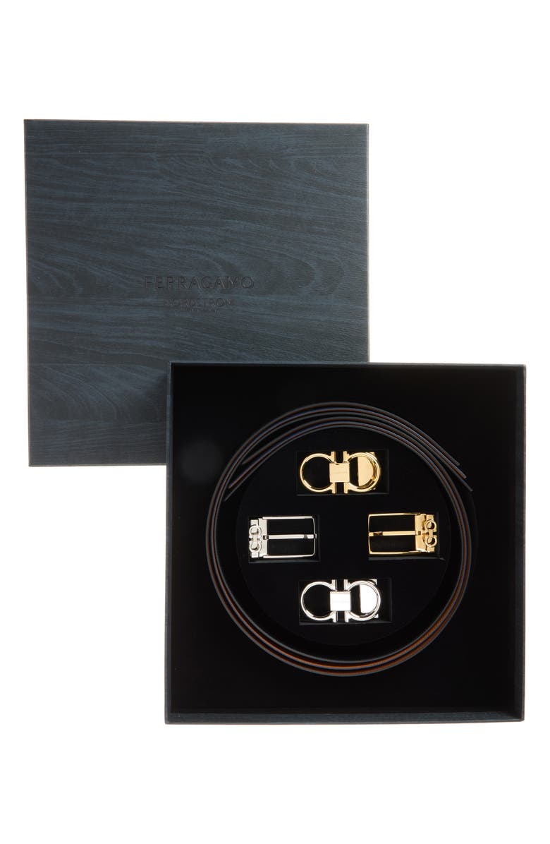 FERRAGAMO Set of 3 Reversible Leather Belts with Interchangeable Buckles, Alternate, color, Black/Brown/Blue Multi