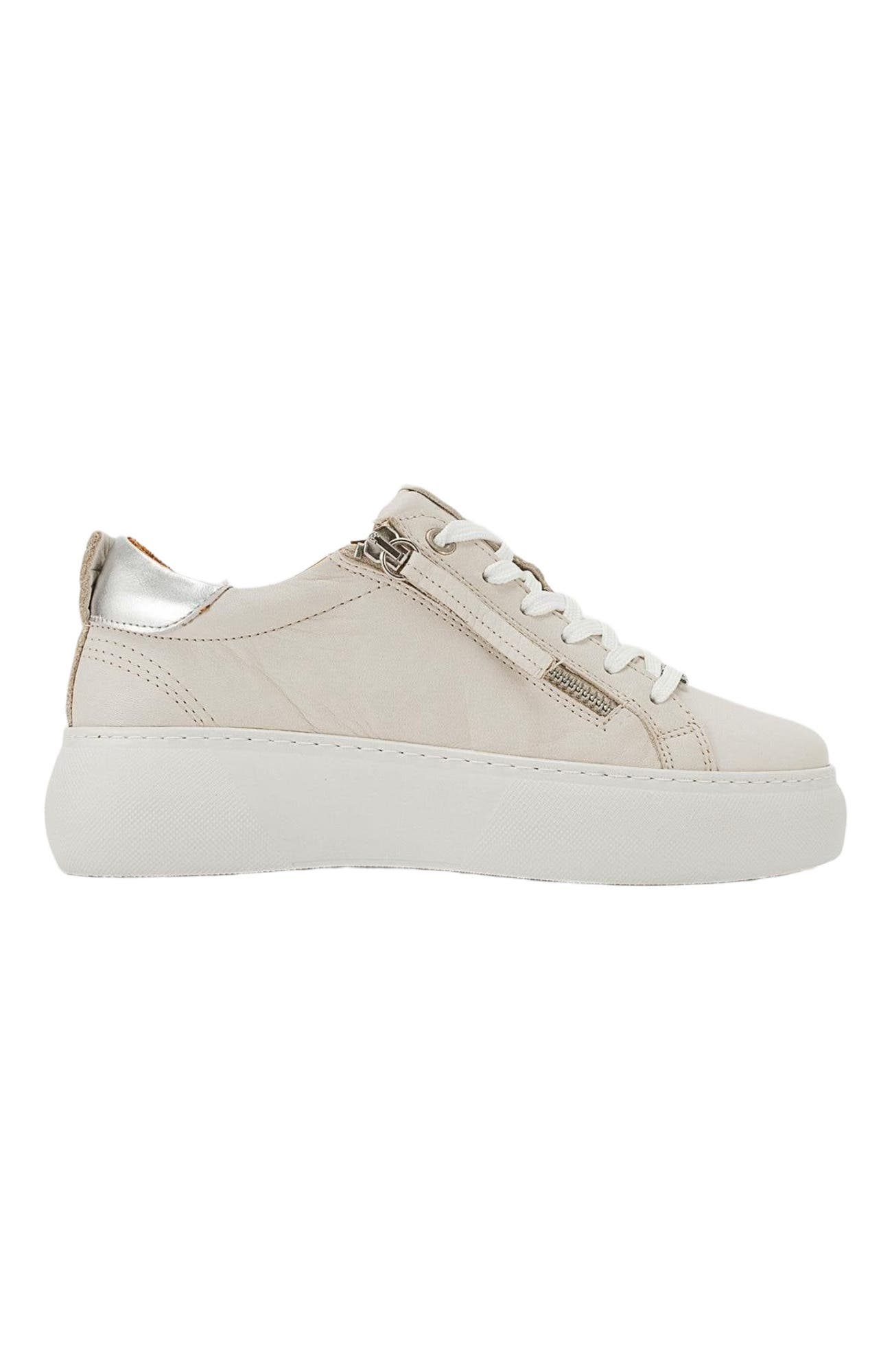 Forever & Always Shoes Allie Leather Zip Sneaker, Alternate, color, Beige Leather