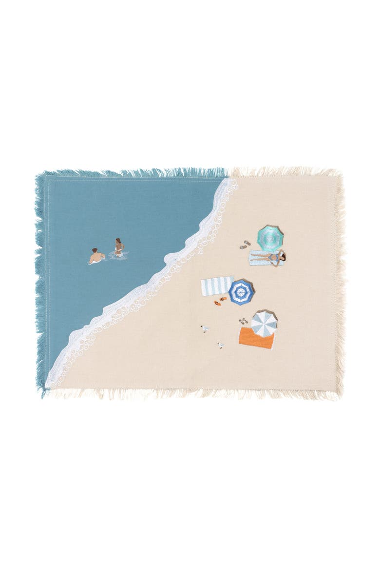 Beach Shoreline 100% Cotton Set of 4 Placemats 13" x 19", Main, color, Blue