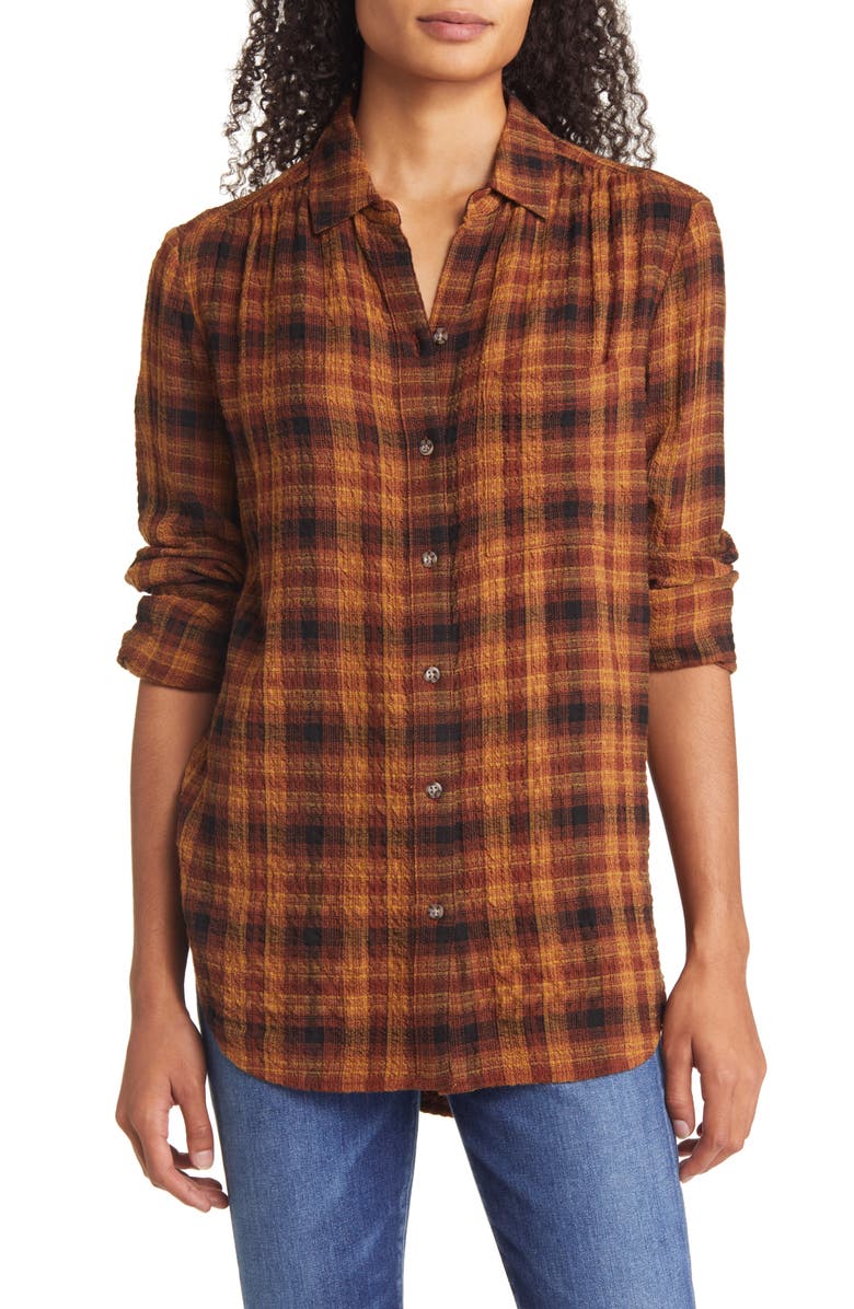 beachlunchlounge Plaid Button-Up Shirt, Main, color, 