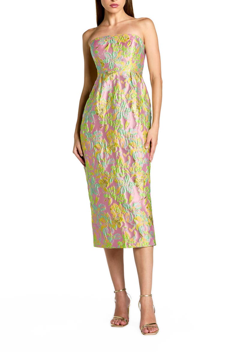 Strapless Floral Brocade Midi Dress, Main, color, Blush Multi