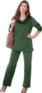 Roaman's Plus Size Two Piece V Neck Velour Set