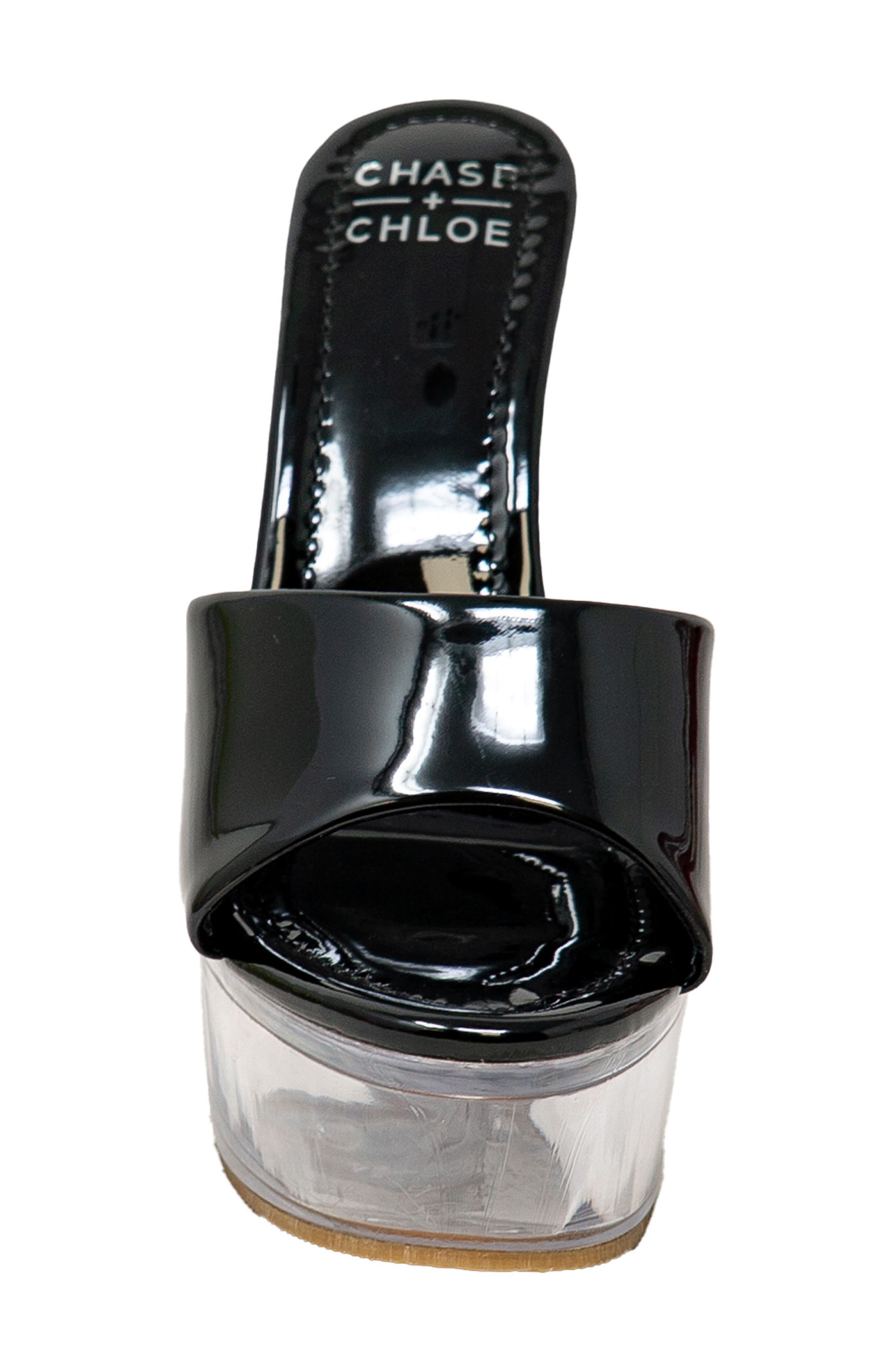 Chase & Chloe Clear Platform Mule Sandal, Alternate, color, BLACK PATENT