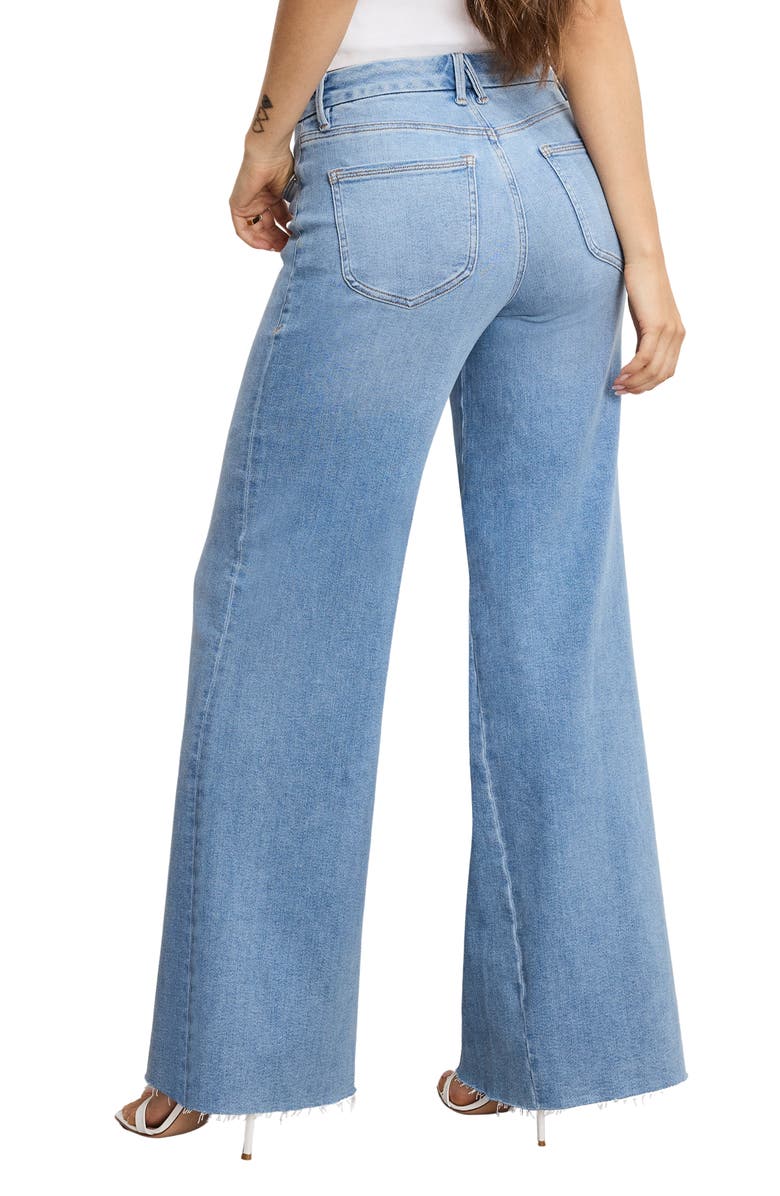 Good American Good Waist High Waist Raw Hem Wide Leg Palazzo Jeans, Alternate, color, Indigo983