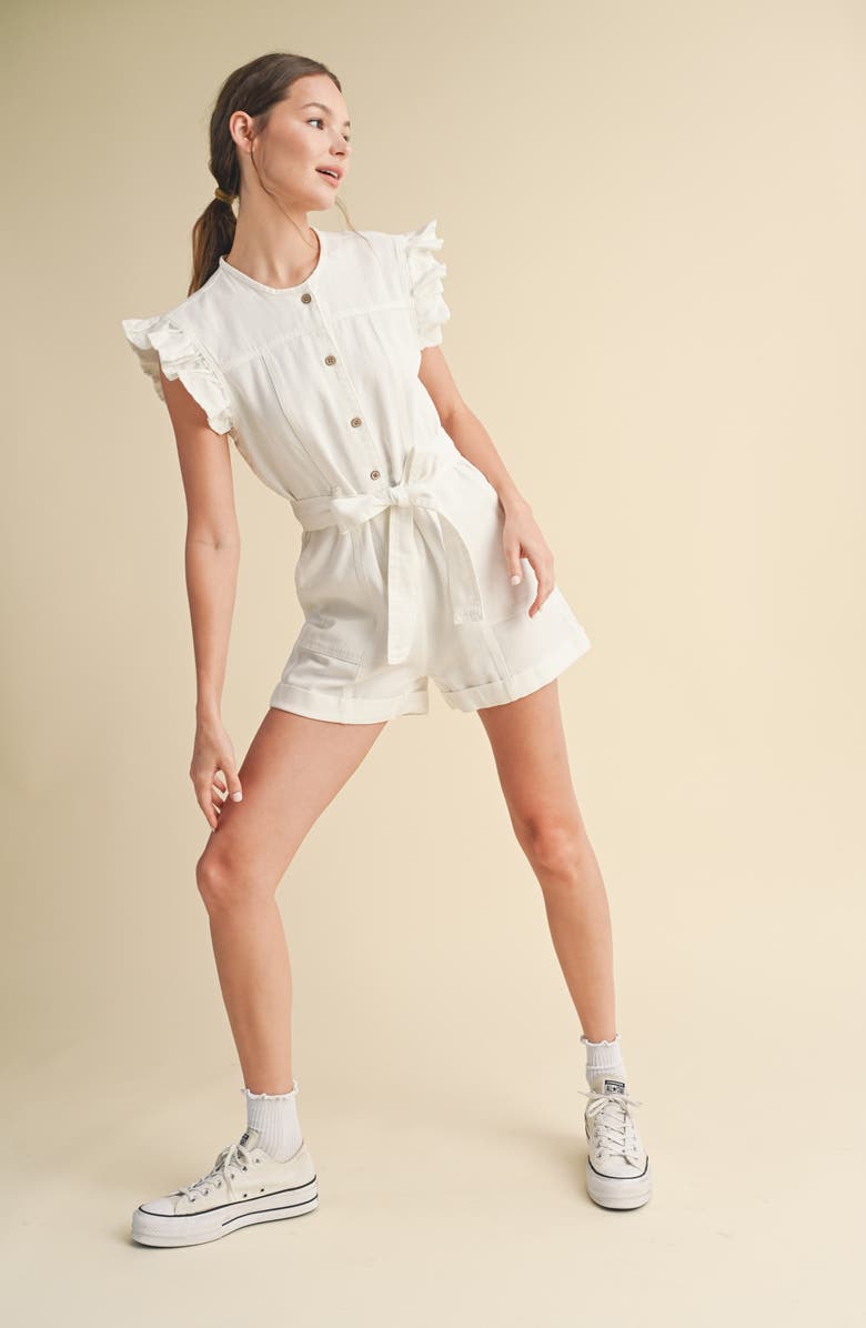 WISHLIST Tie Waist Denim Romper, Alternate, color, White