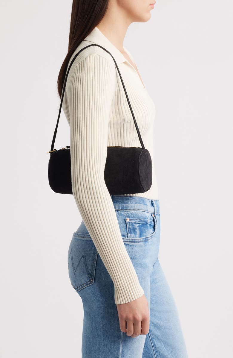 Reformation Simona Cylinder Shoulder Bag, Alternate, color, Black Suede