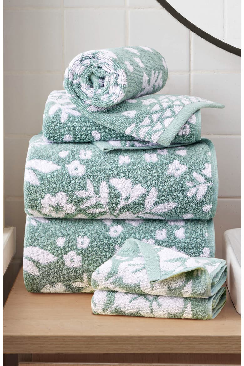 Folk Floral 6-Piece Assorted Towels, Alternate, color, ICEBERG GREEN