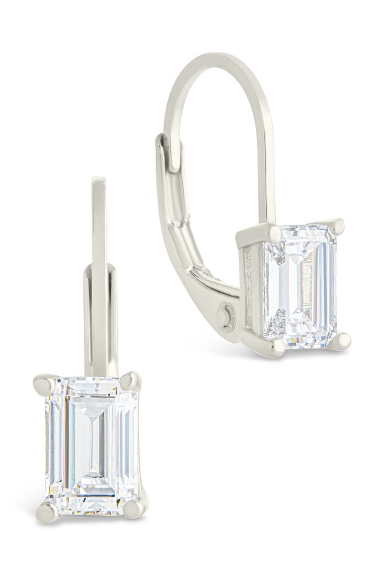 Emerald Cut Cubic Zirconia Lever-Back Earrings, Main, color, SILVER