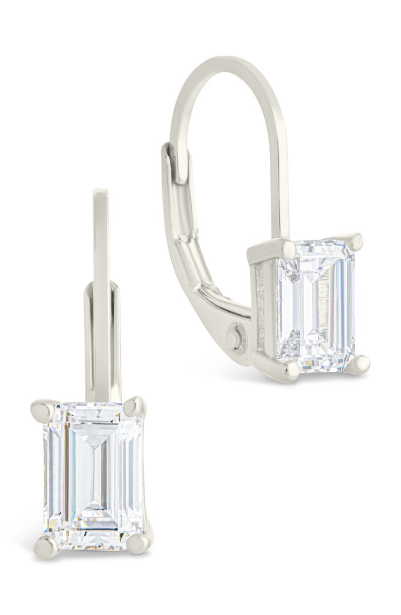 Sterling Forever Emerald Cut Cubic Zirconia Lever-Back Earrings, Main, color, Silver