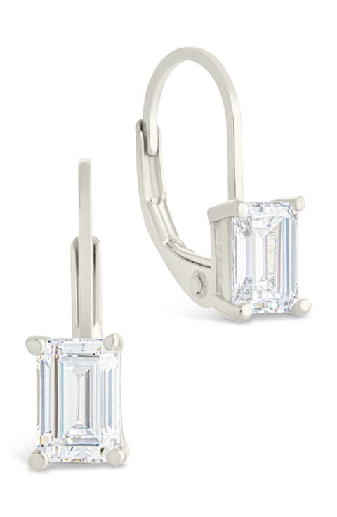 Emerald Cut Cubic Zirconia Lever-Back Earrings