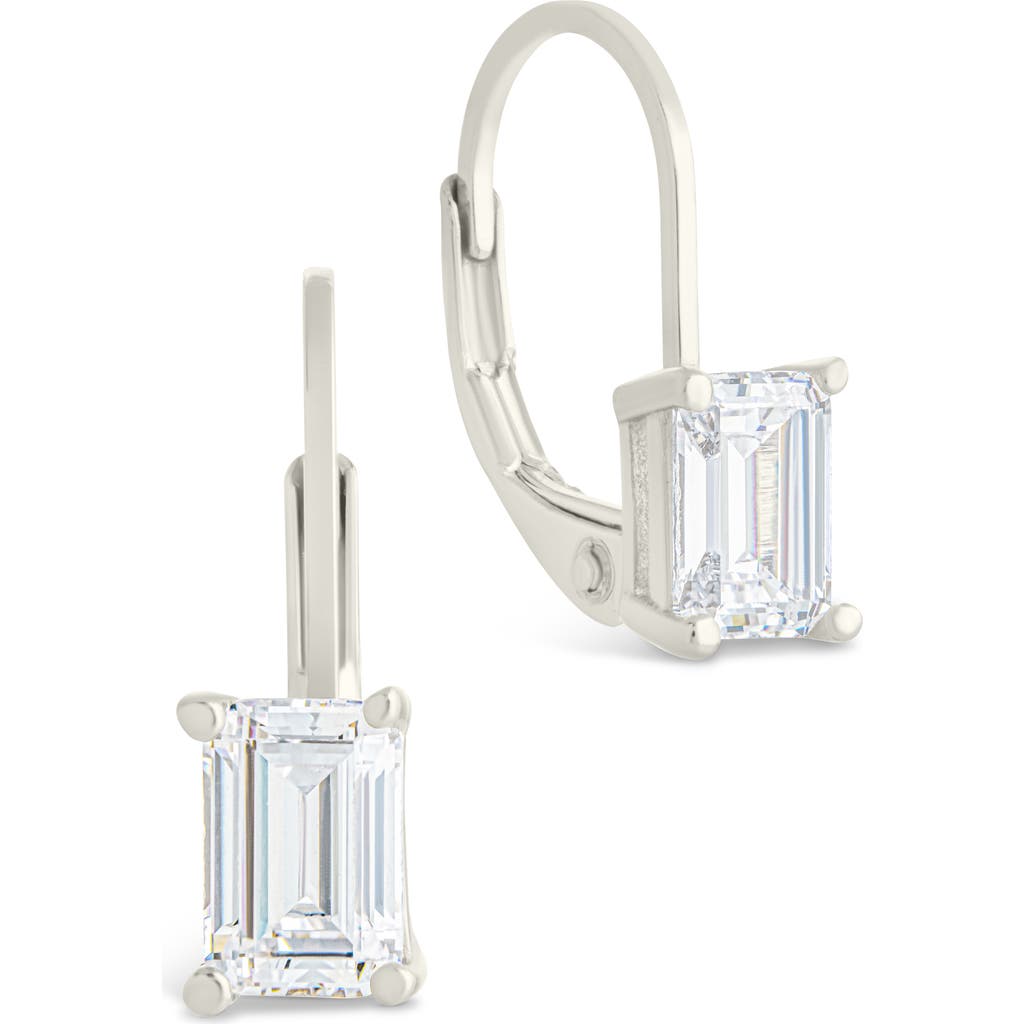 Sterling Forever Emerald Cut Cubic Zirconia Lever-back Earrings In Metallic