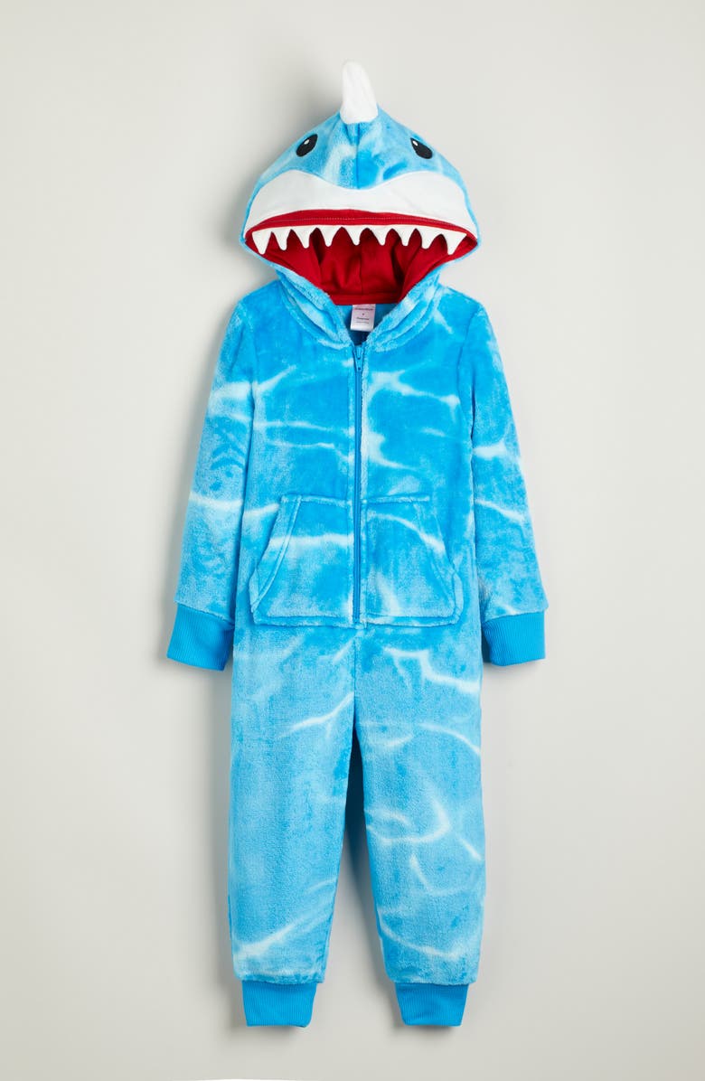Nordstrom Kids' Shark Hooded Fleece Sleeper Romper, Main, color, 