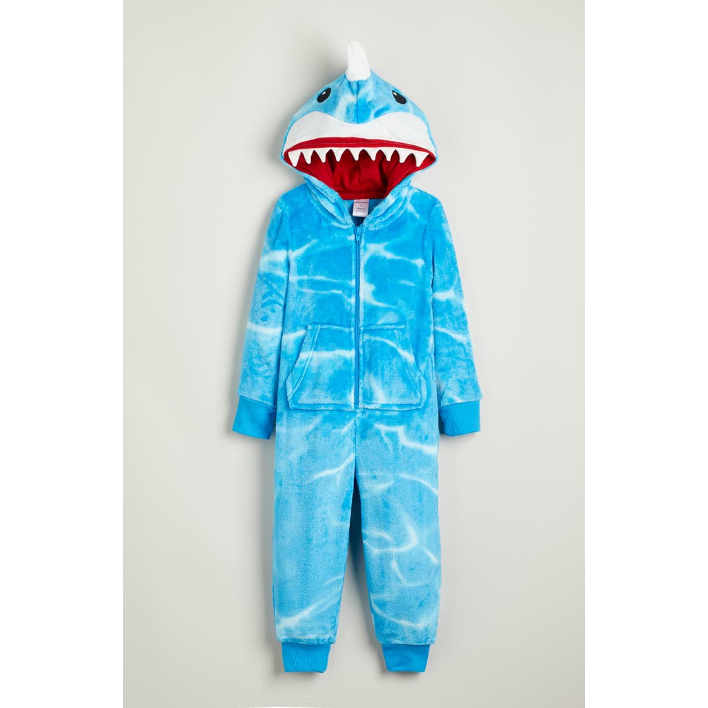 Nordstrom Kids' Shark Hooded Fleece Sleeper Romper In Blue