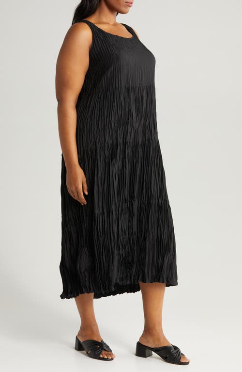 Eileen Fisher Textured Sleeveless Silk Midi Dress In Black