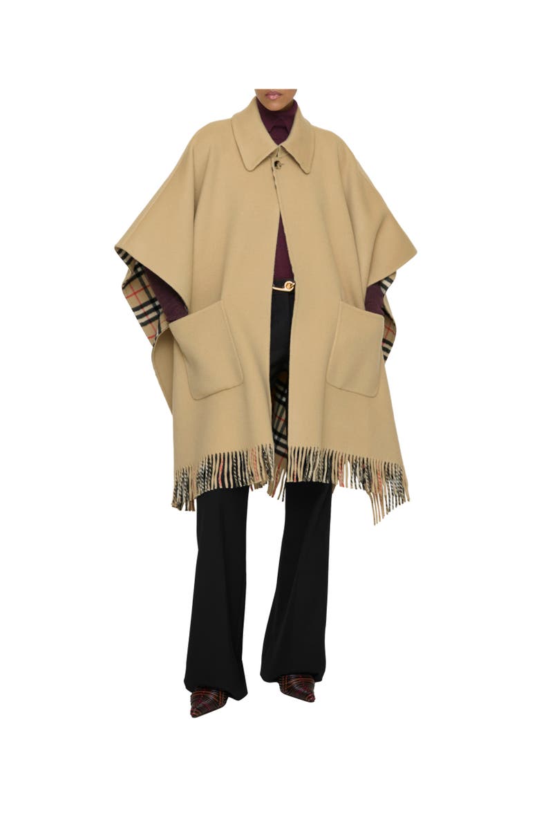 Burberry Reversible Check Wool Cape, Alternate, color, Sand Beige
