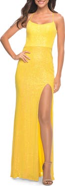 La Femme Neon Simple Sequin Dress with Open Low Back