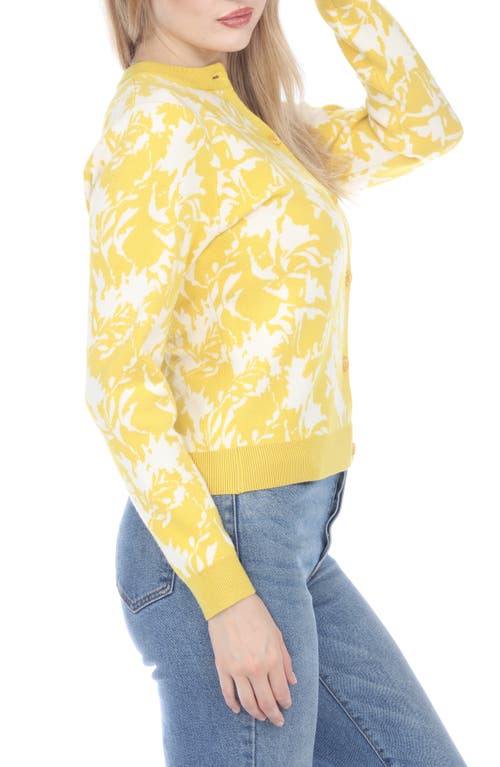 Rain And Rose Floral Crop Cardigan In Yellow