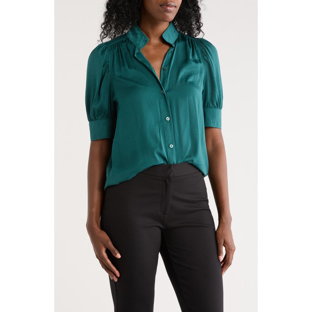 Dkny Jeans Puff Sleeve Button-up Shirt In Green
