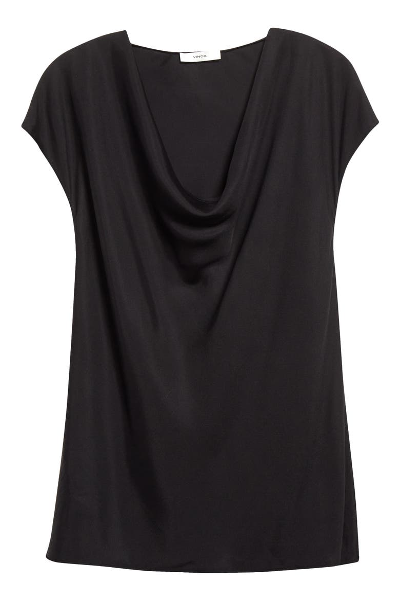 Cowl Neck Cap Sleeve Silk Blend Blouse, Alternate, color, BLACK