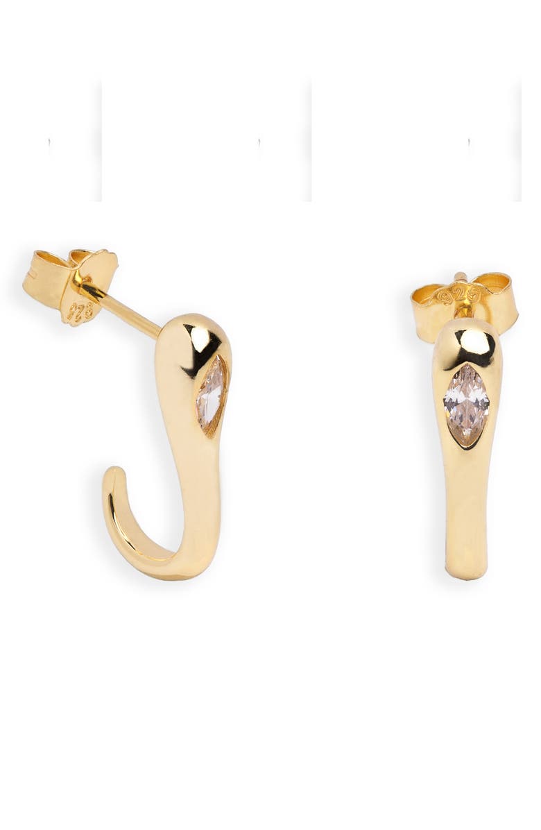 Argento Vivo Sterling Silver Cubic Zirconia J Hoop Earrings, Main, color, Gold