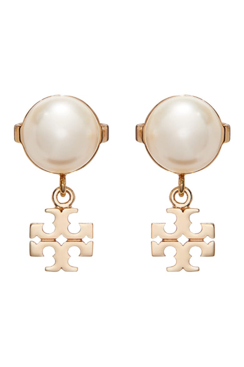 Small Moondance Imitation Pear Earrings, Main, color, TORY GOLD / CREAM