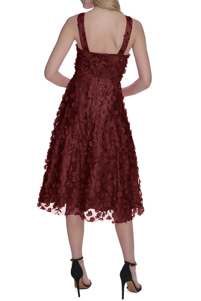 3D Appliqué Fit & Flare Cocktail Dress, Alternate, color, WINE