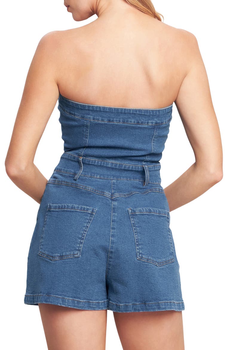 Strapless Denim Romper, Alternate, color, MEDIUM INDIGO
