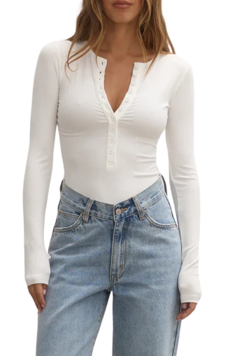 Lara Rib Henley Bodysuit, Main, color, WHITE