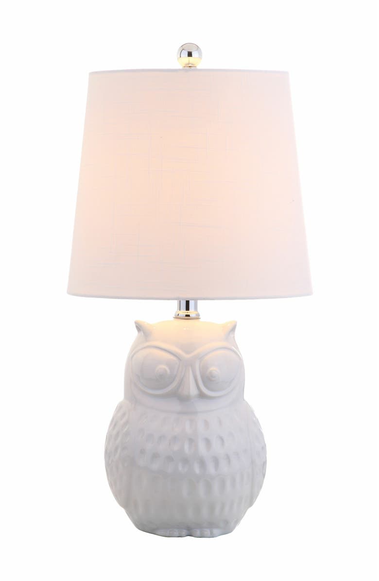 JONATHAN Y Hoot Ceramic Mini LED Table Lamp, Main, color, White