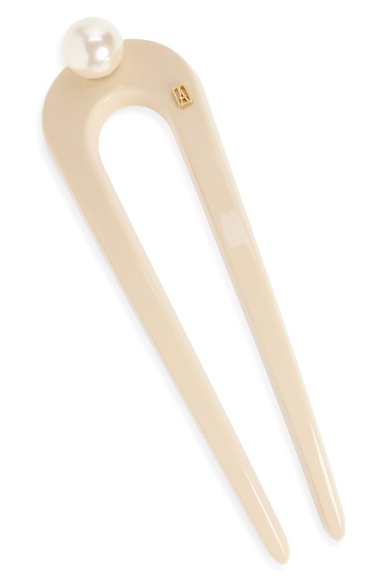 Faux Pearl Embellished French Hair Pin, Main, color, BEIGE
