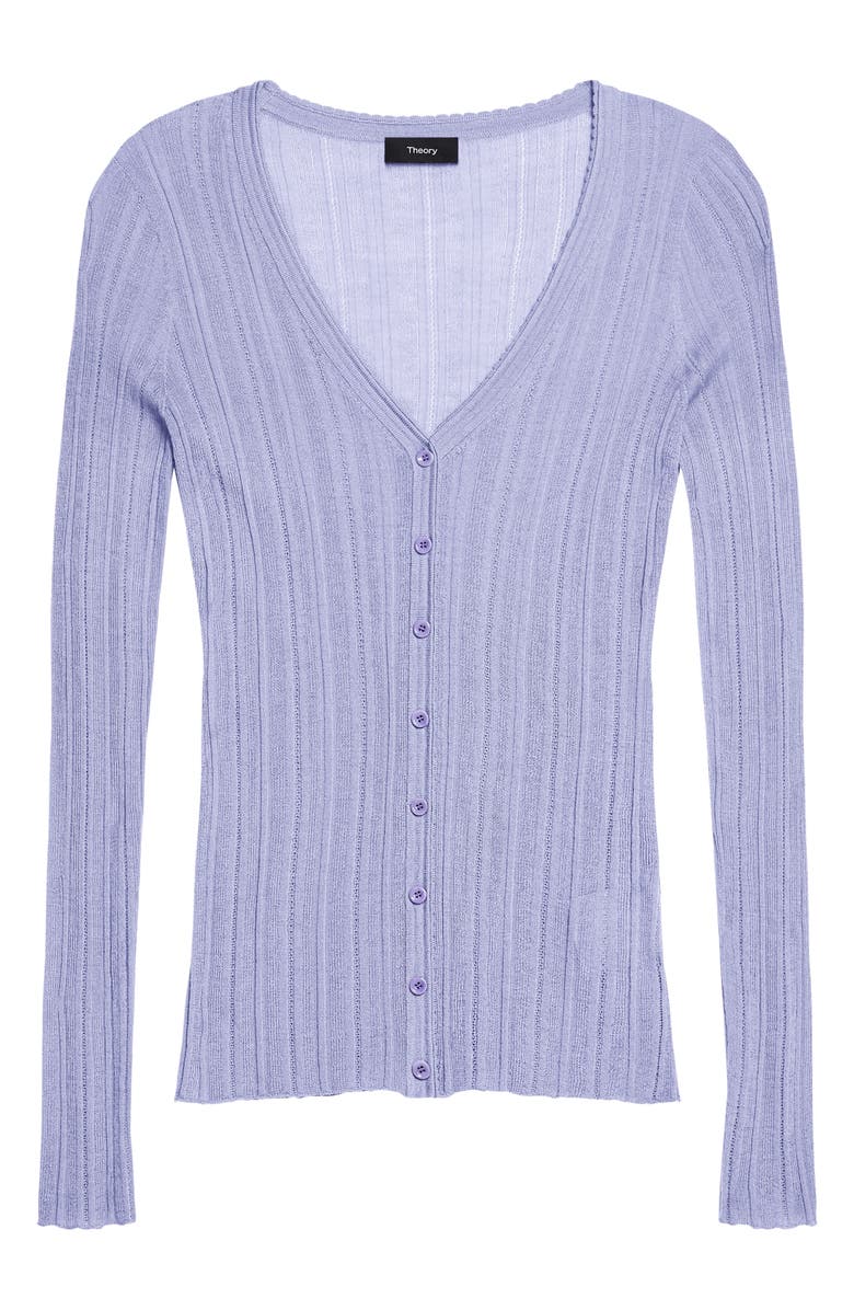Theory Novel Pointelle Rib Wool Blend Cardigan, Main, color, Lavender Glow