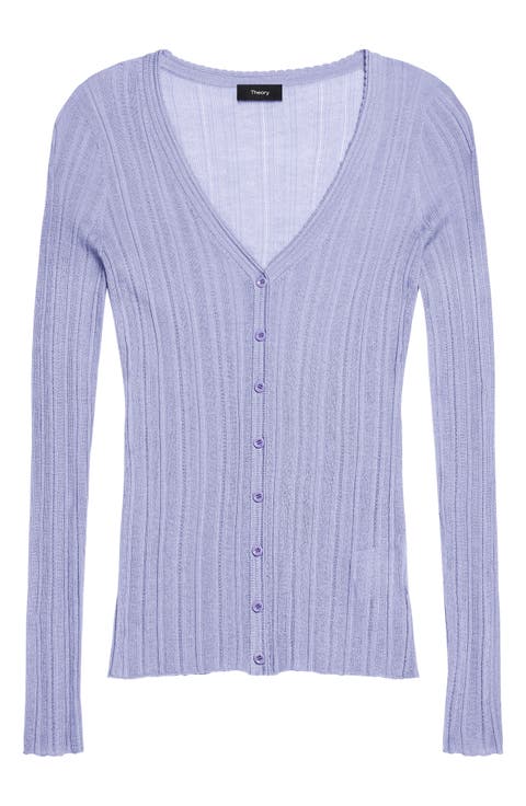 Novel Pointelle Rib Wool Blend Cardigan