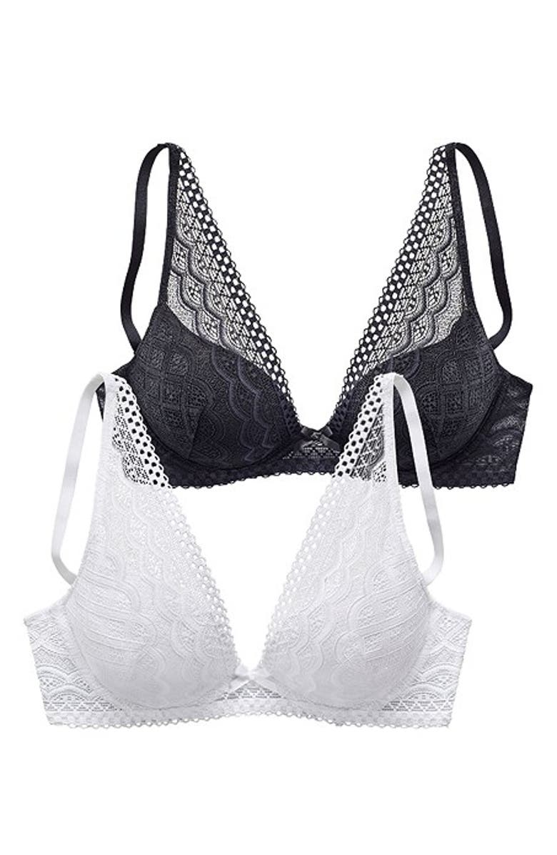 LASCANA Women's 2 Pack Lace Push Up Bras, Alternate, color, Black & White