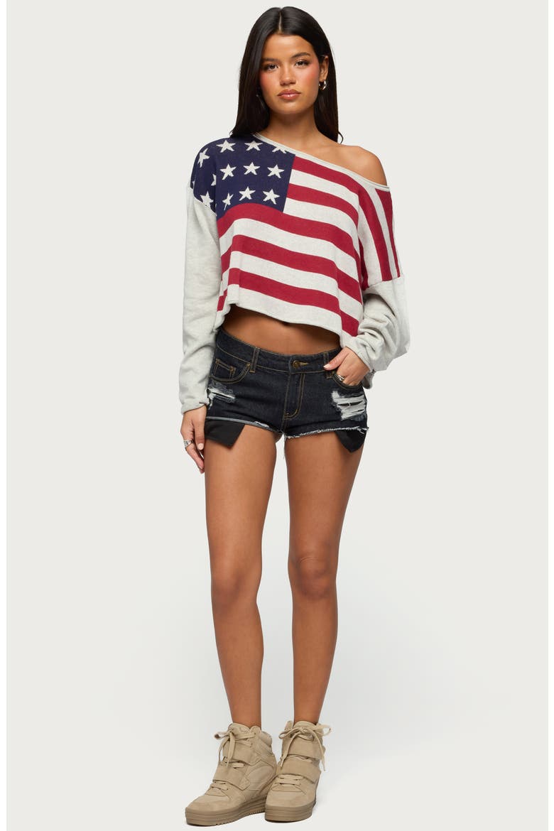 USA One-Shoulder Cotton Sweater, Alternate, color, USA