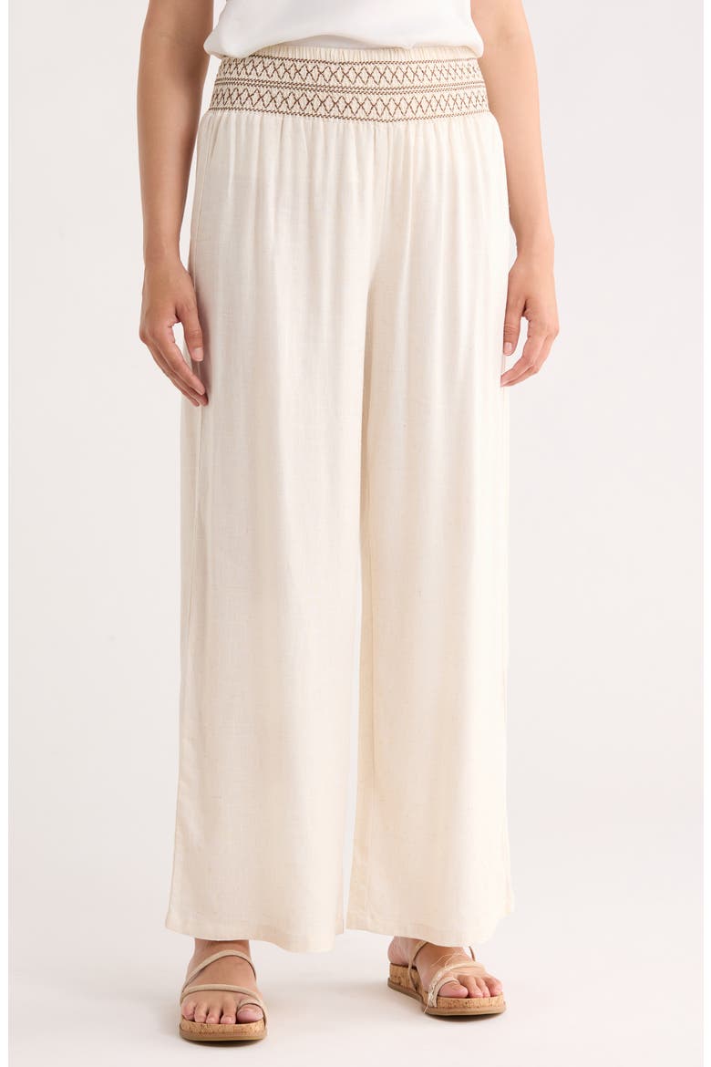 Smocked Waist Wide Leg Pants, Main, color, IVORY/ BROWN