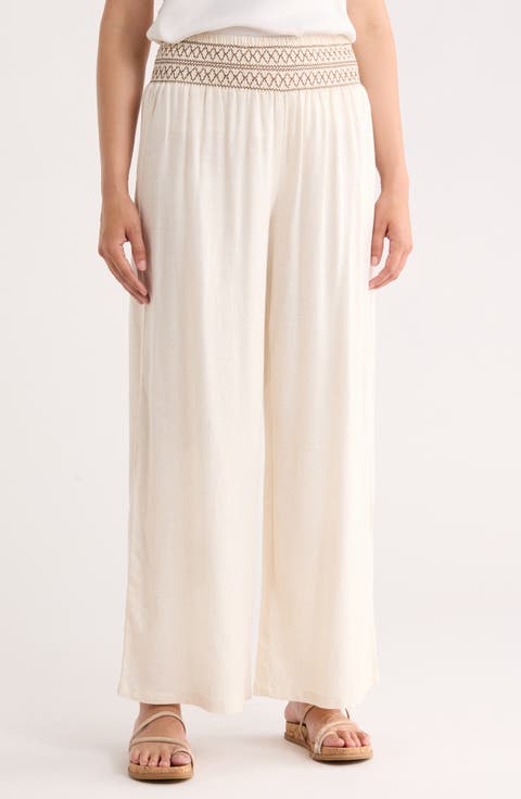Smocked Waist Wide Leg Pants